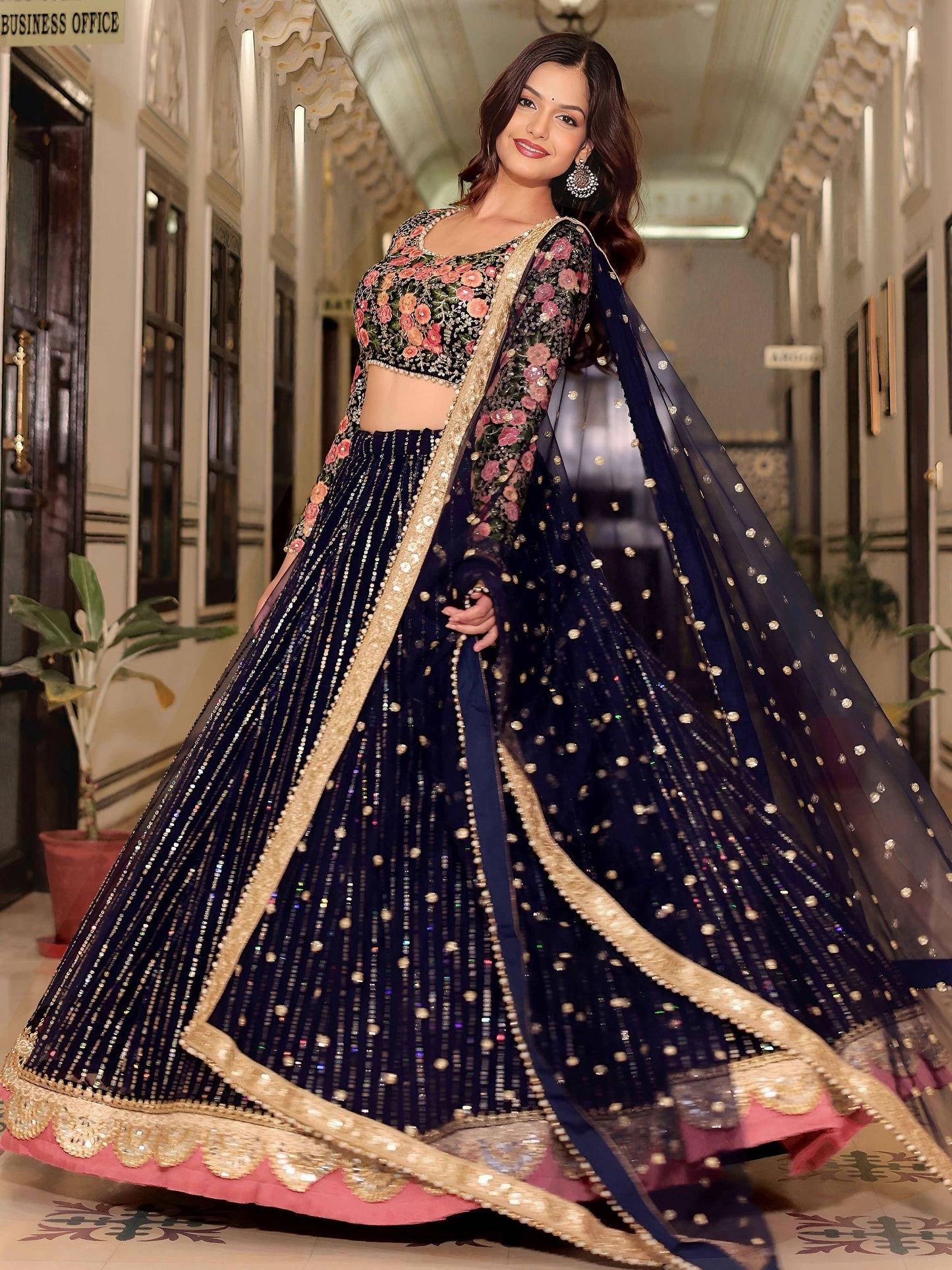 Tulsi Art Gleaming Blue Net Sequins Work Party Wear Lehenga Choli With Dupatta