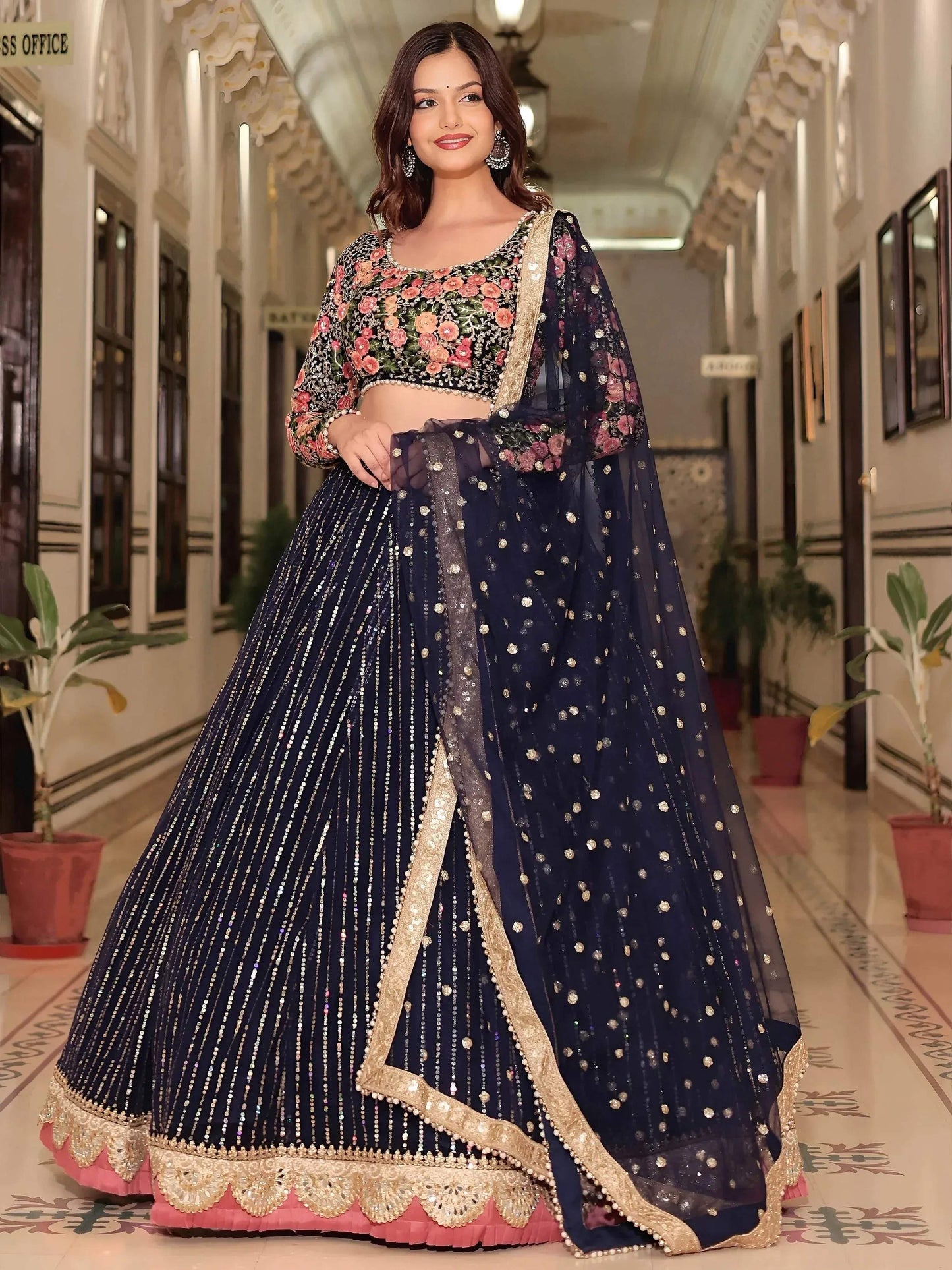 Tulsi Art Gleaming Blue Net Sequins Work Party Wear Lehenga Choli With Dupatta
