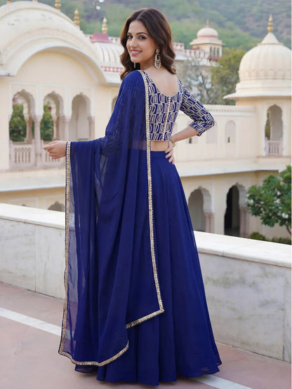 Tulsi Art Wonderful Royal Blue Embroidered Georgette Festive Wear Lehenga Choli