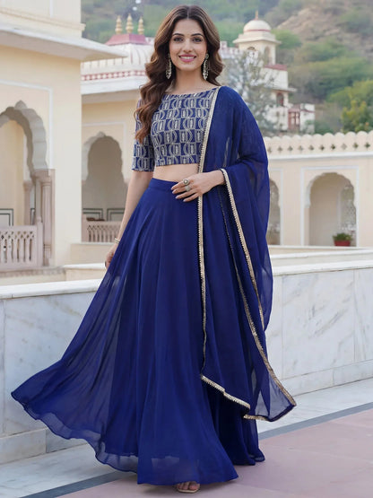 Tulsi Art Wonderful Royal Blue Embroidered Georgette Festive Wear Lehenga Choli