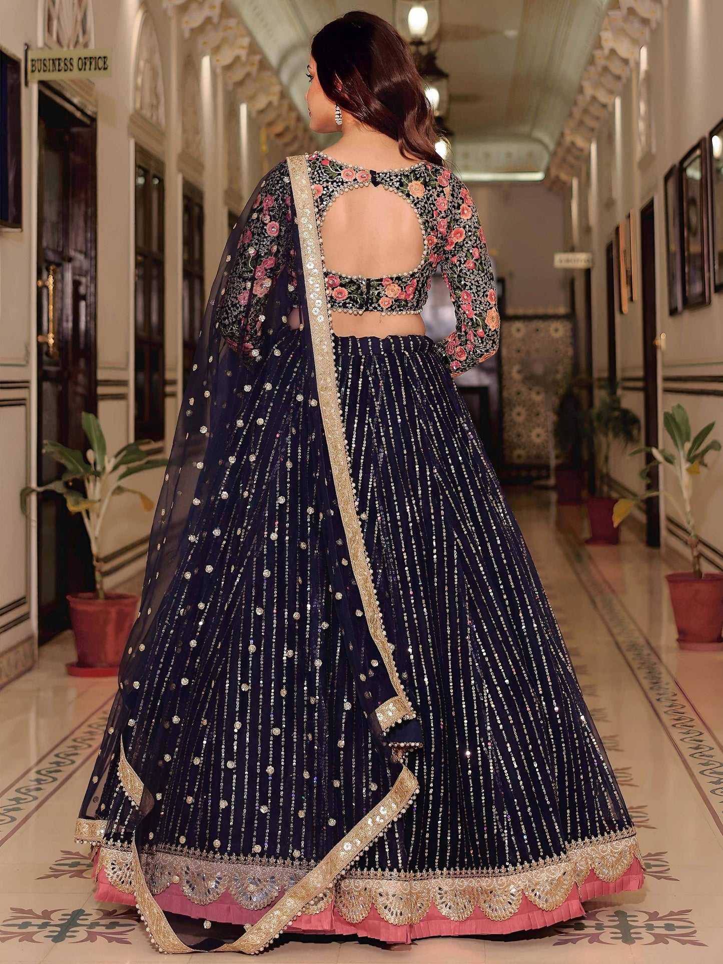 Tulsi Art Gleaming Blue Net Sequins Work Party Wear Lehenga Choli With Dupatta