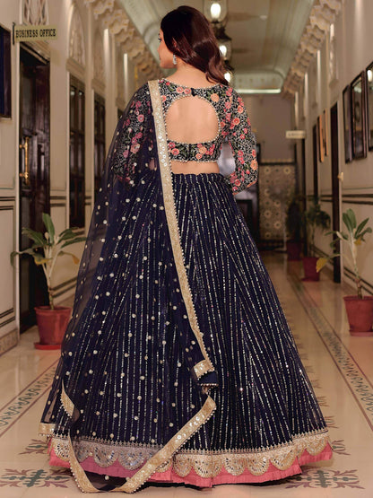 Tulsi Art Gleaming Blue Net Sequins Work Party Wear Lehenga Choli With Dupatta