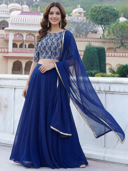 Tulsi Art Wonderful Royal Blue Embroidered Georgette Festive Wear Lehenga Choli