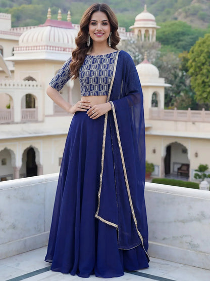 Tulsi Art Wonderful Royal Blue Embroidered Georgette Festive Wear Lehenga Choli