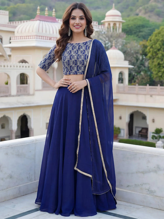 Tulsi Art Wonderful Royal Blue Embroidered Georgette Festive Wear Lehenga Choli