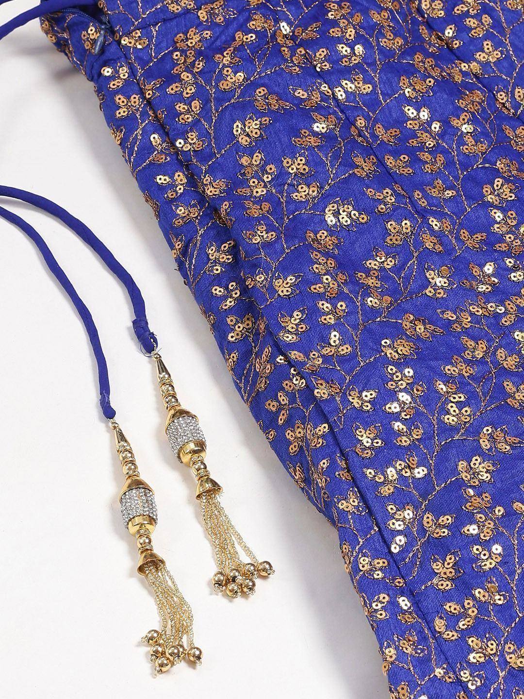 Tulsi Art Blue & Golden Semi-Stitched Myntra Party Wear Lehenga & Unstitched Blouse With Dupatta