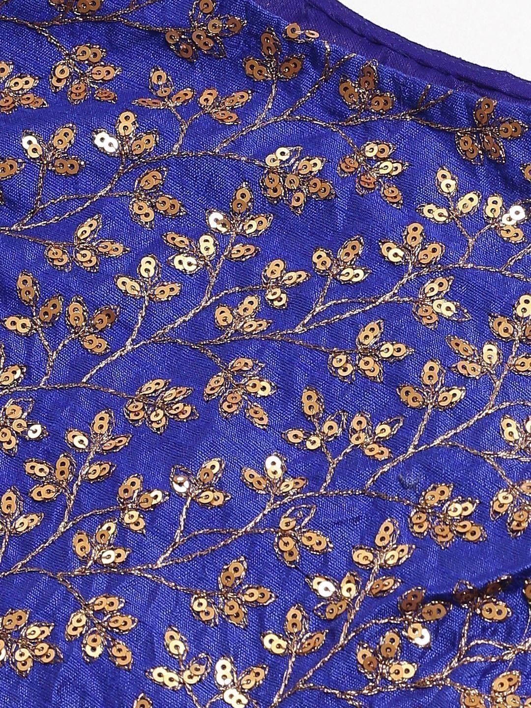 Tulsi Art Blue & Golden Semi-Stitched Myntra Party Wear Lehenga & Unstitched Blouse With Dupatta