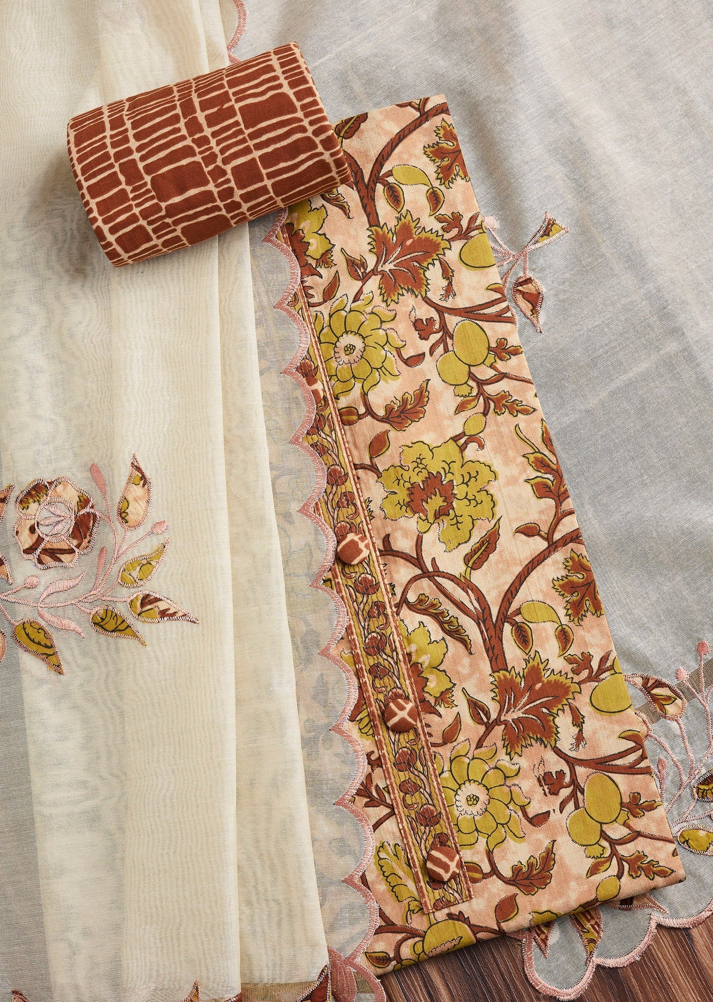 Blush Peach Cotton Printed Unstitched Suit Set