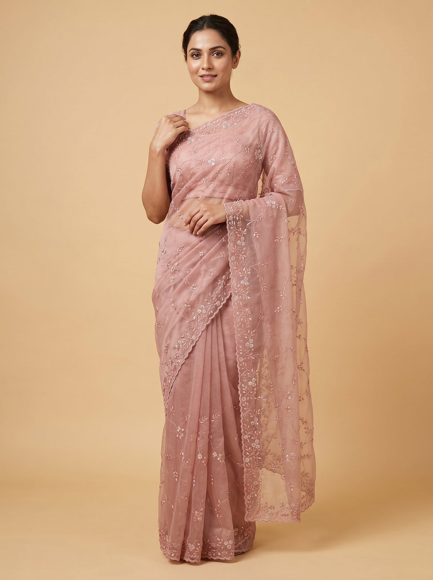 Blush Pink Fusion Saree