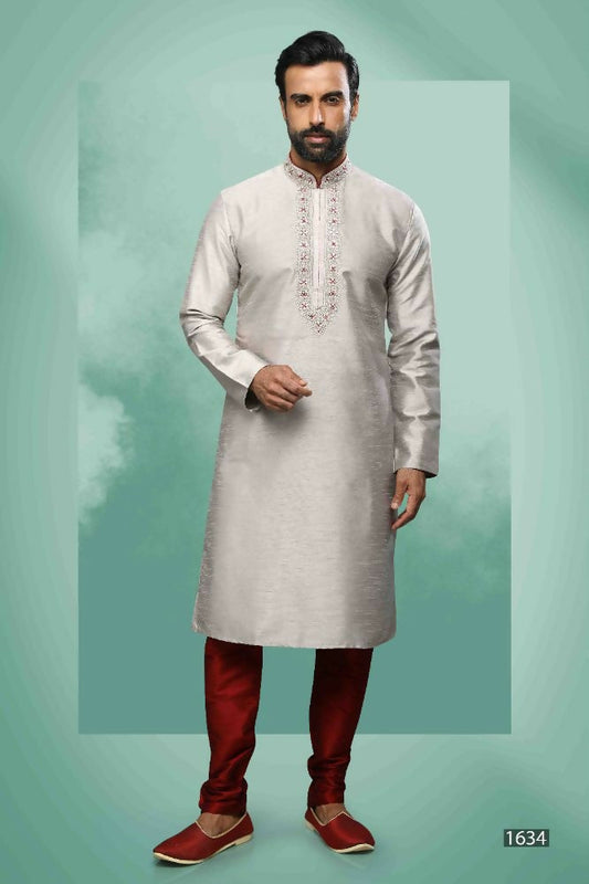 Raivat Ethnic Art Silk Mirror Embroidery Work Kurta Pajama In Grey Colour
