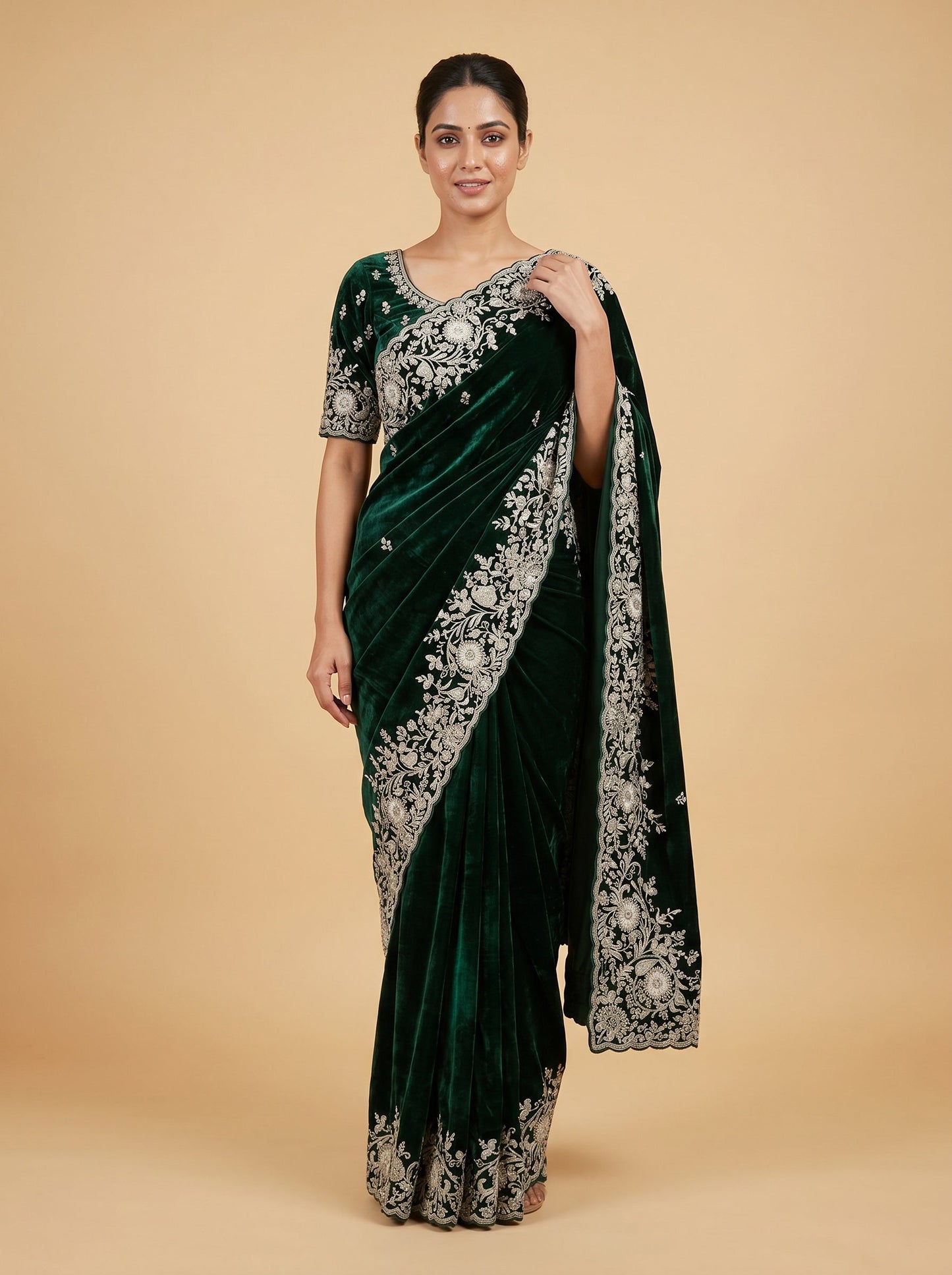 Bottle Green Deep Craft Embroidered Saree