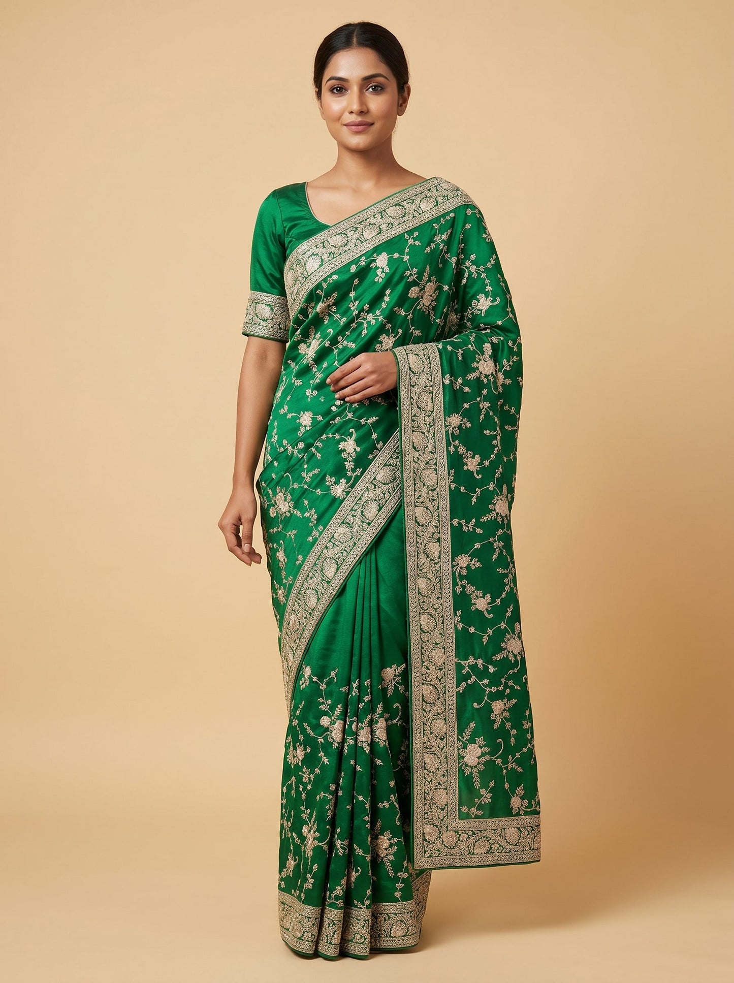 Bottle Jade Green Embroidered Saree