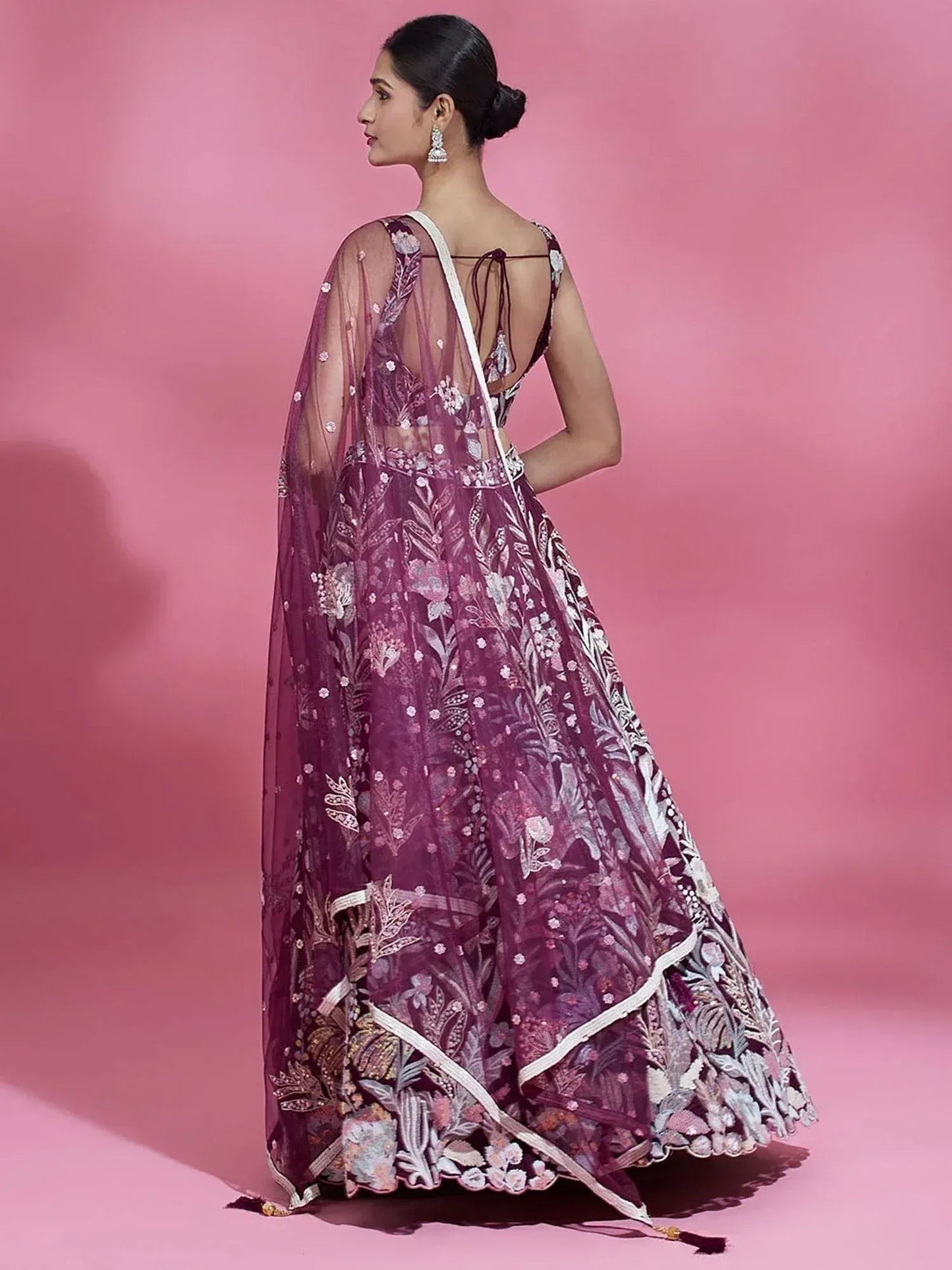 Tulsi Art Breathtaking Wine Sequins Soft Net Function Wear Lehenga Choli