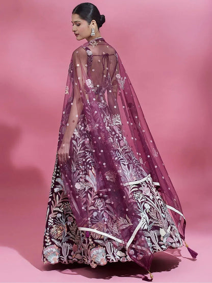 Tulsi Art Breathtaking Wine Sequins Soft Net Function Wear Lehenga Choli