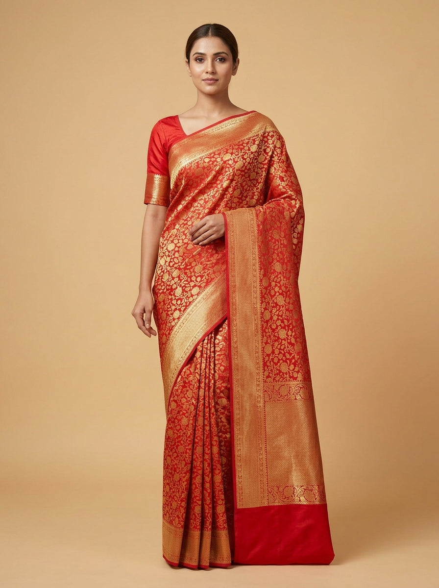 Brick Red Heritage Handloom Saree