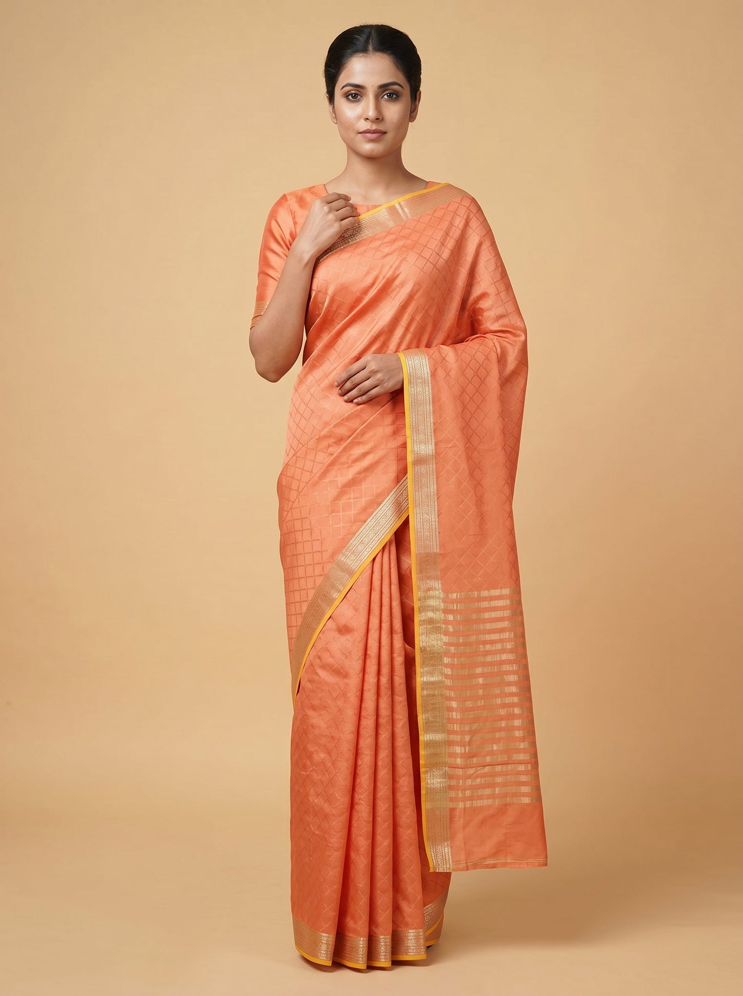 Bright Orange Handloom Saree