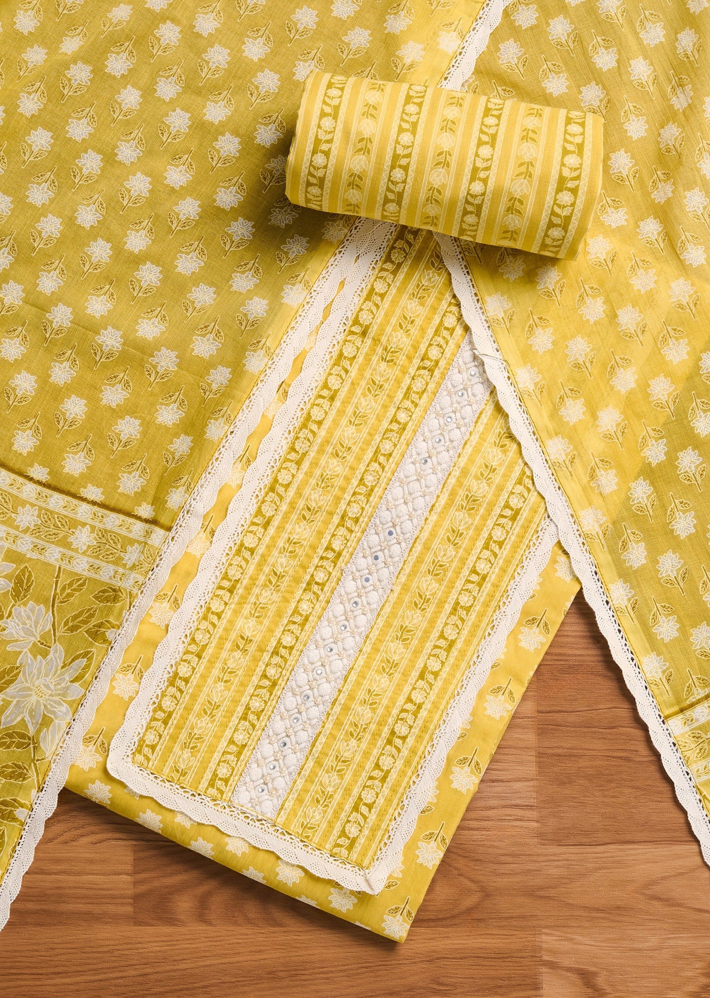 Bright Yellow Cotton Unstitched Suit