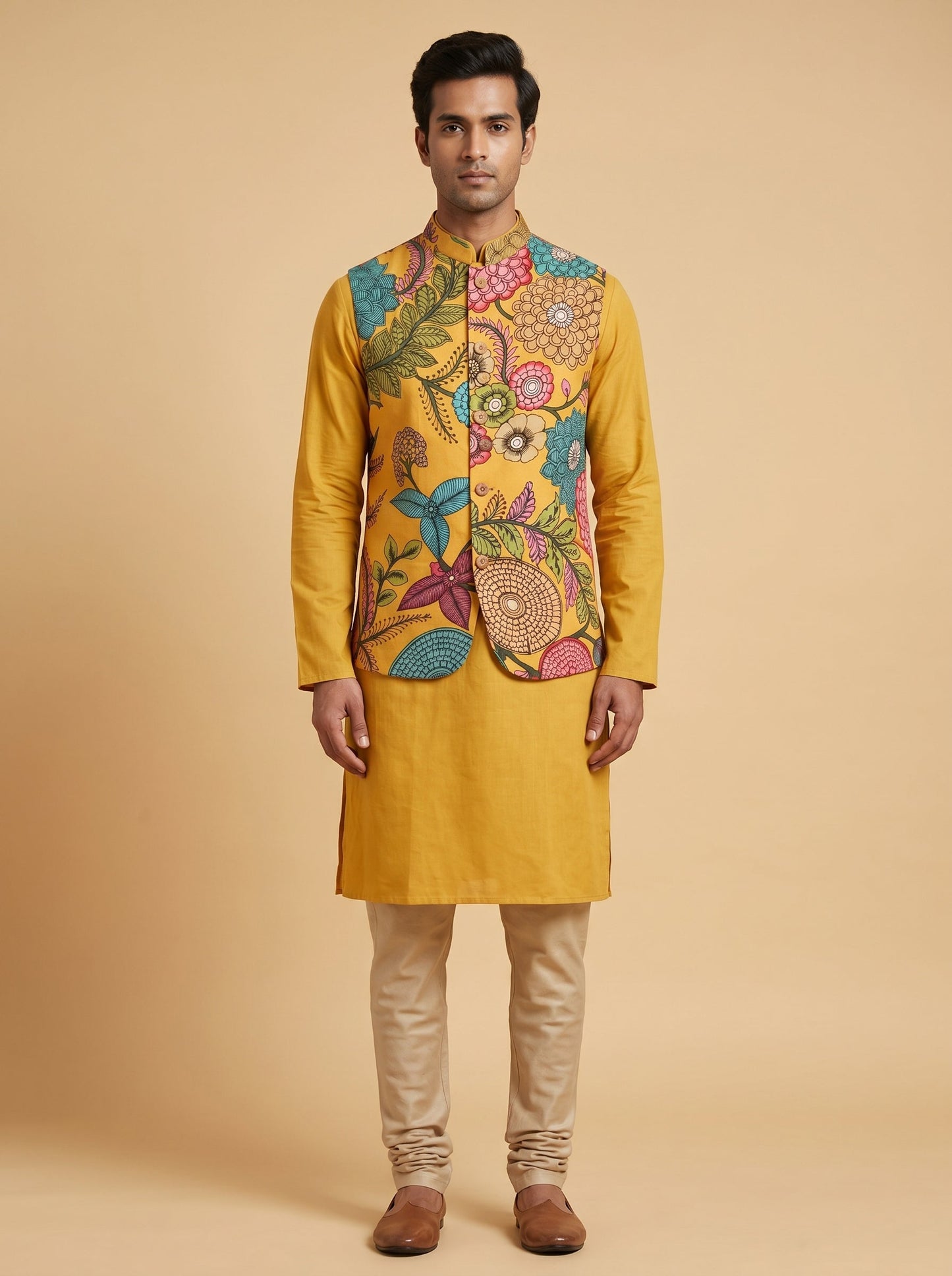 Bright Yellow Jacket Kurta Set