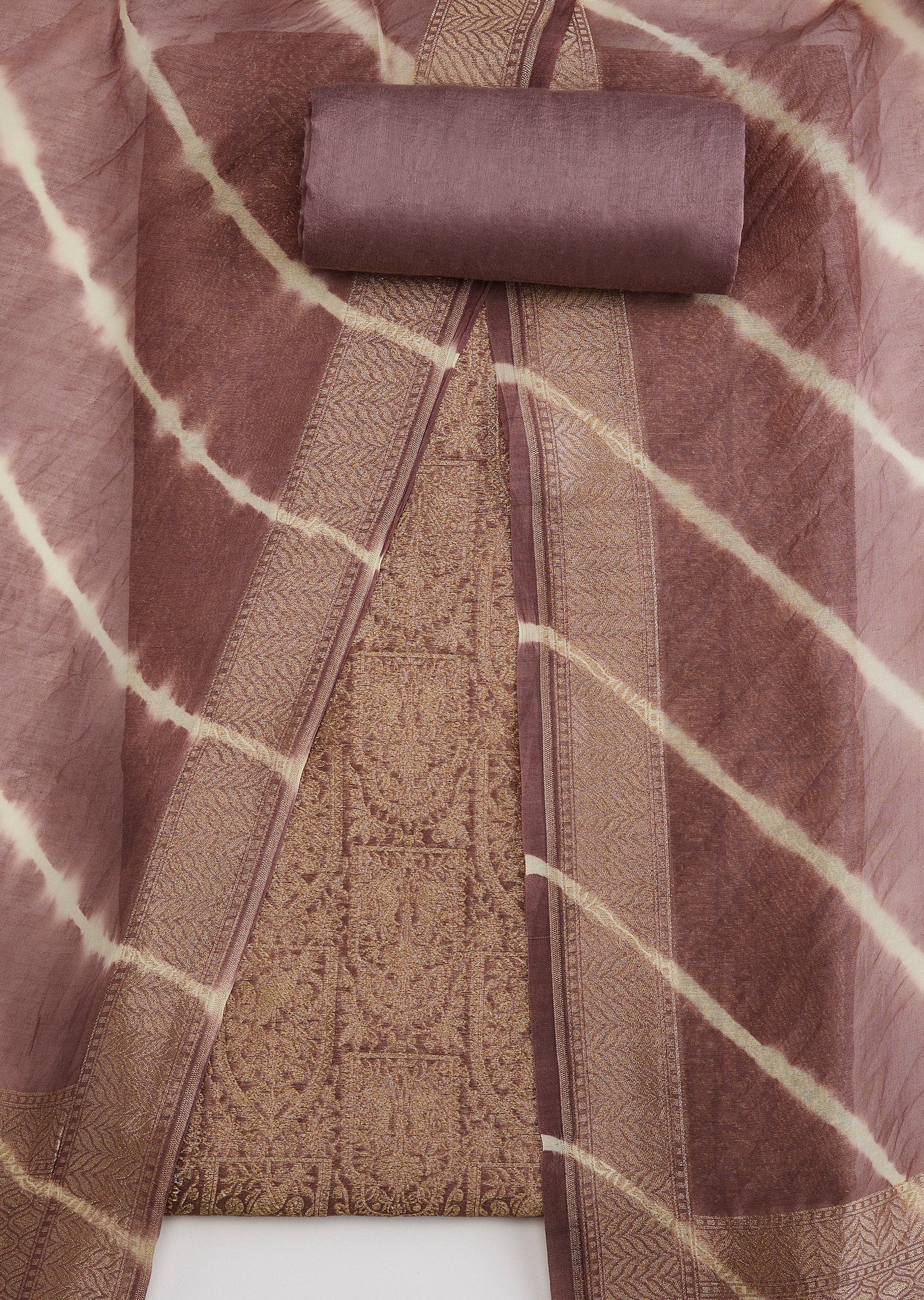 Brown Banarasi Silk Unstitched Suit And Dupatta