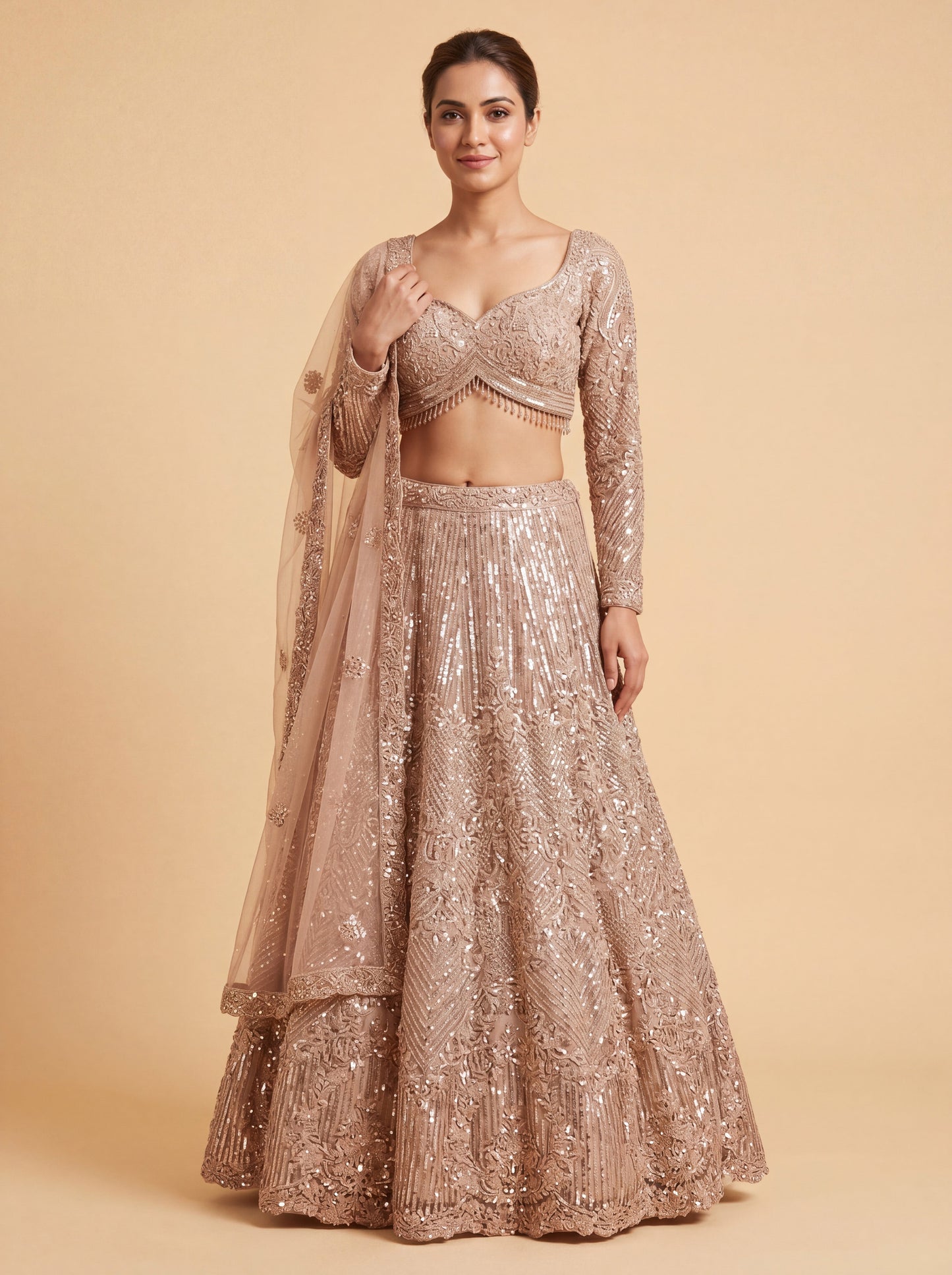 Brown Bridal Contemporary Elegant Lehenga