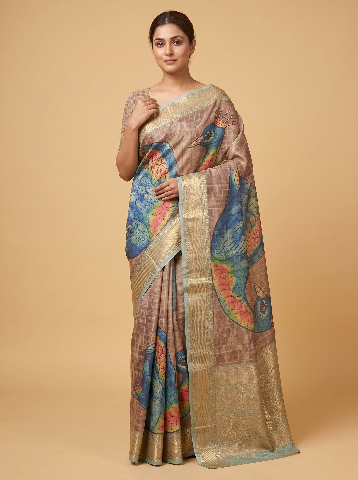 Brown Cocoa Weave Handloom Saree