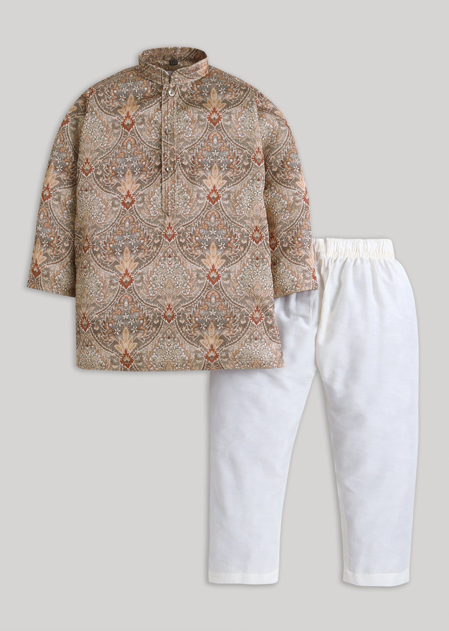 Brown Floral Kids Kurta Set