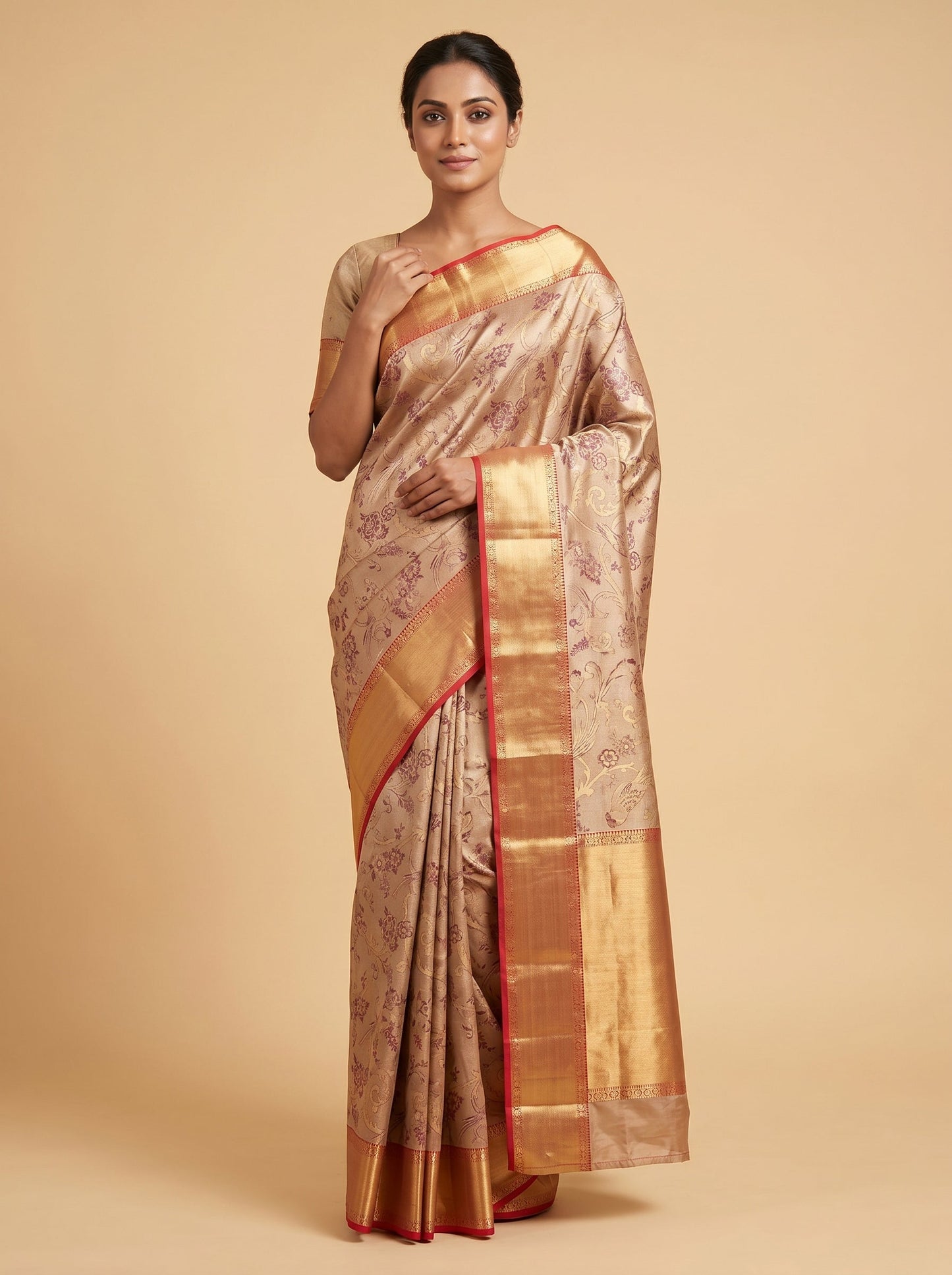 Brown Gold Antique Blend Handloom Saree