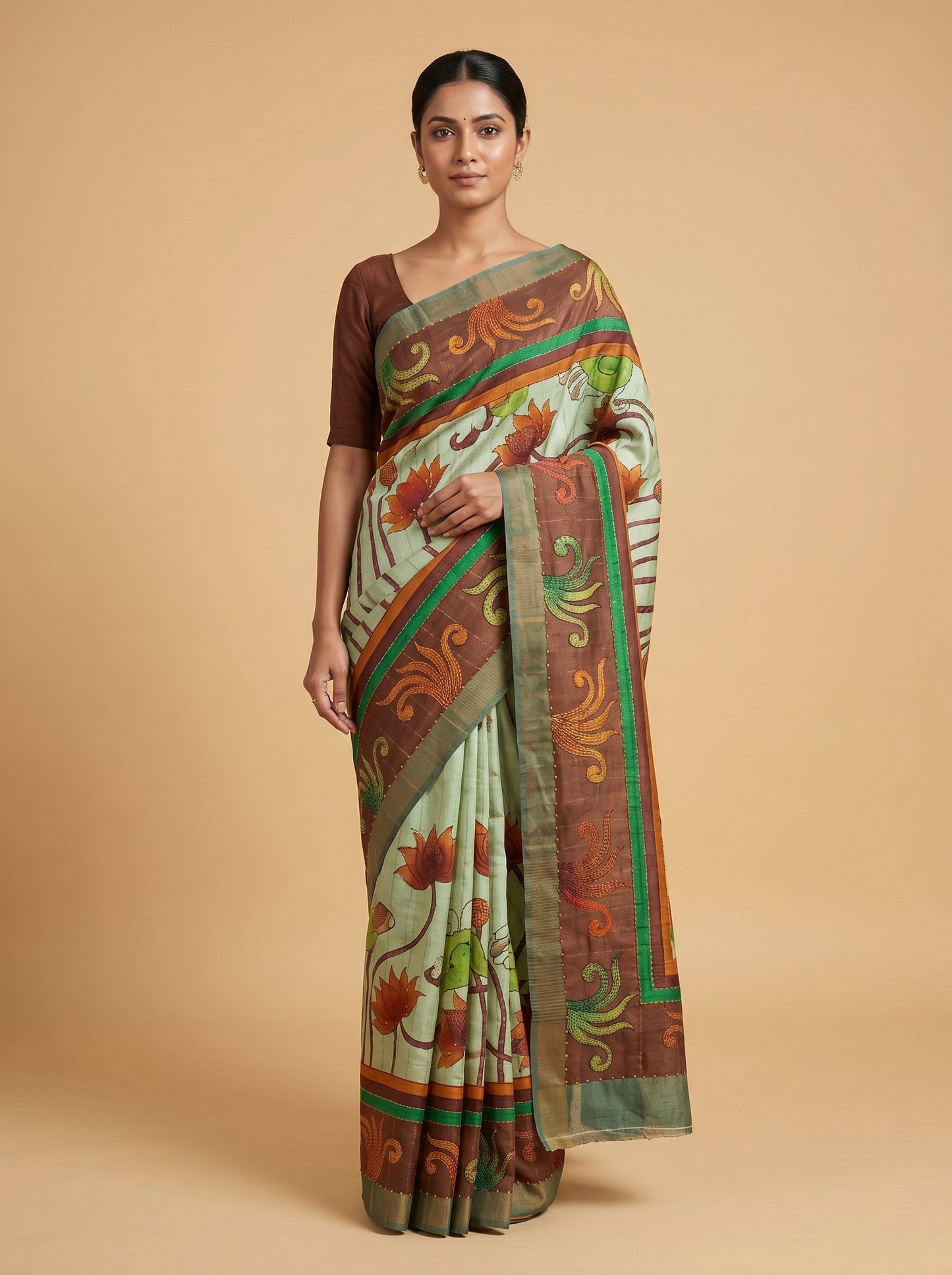 Brown Multi Artistic Printed Saree