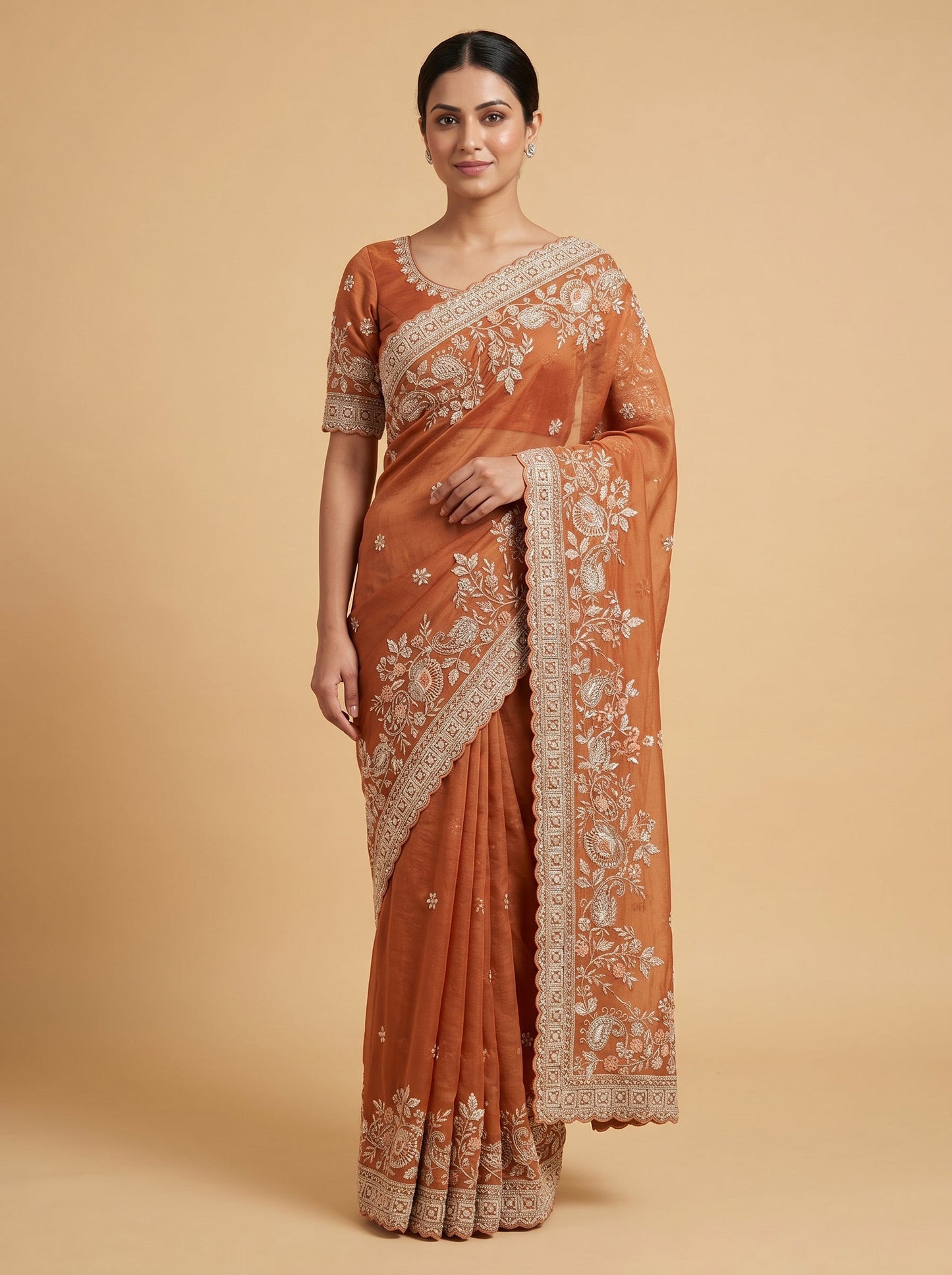 Brown Rustic Charm Embroidered Saree