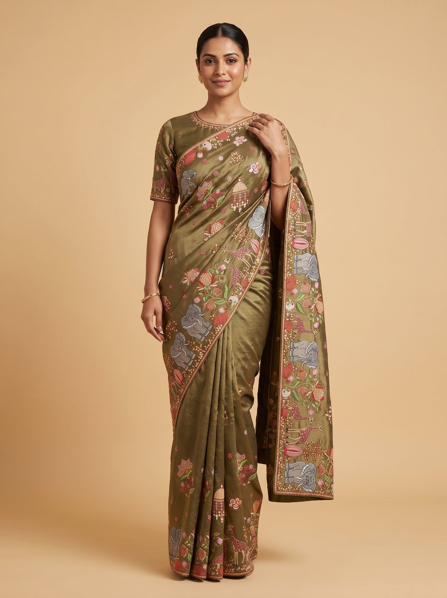 Brown Shaded Glow Embroidered Saree