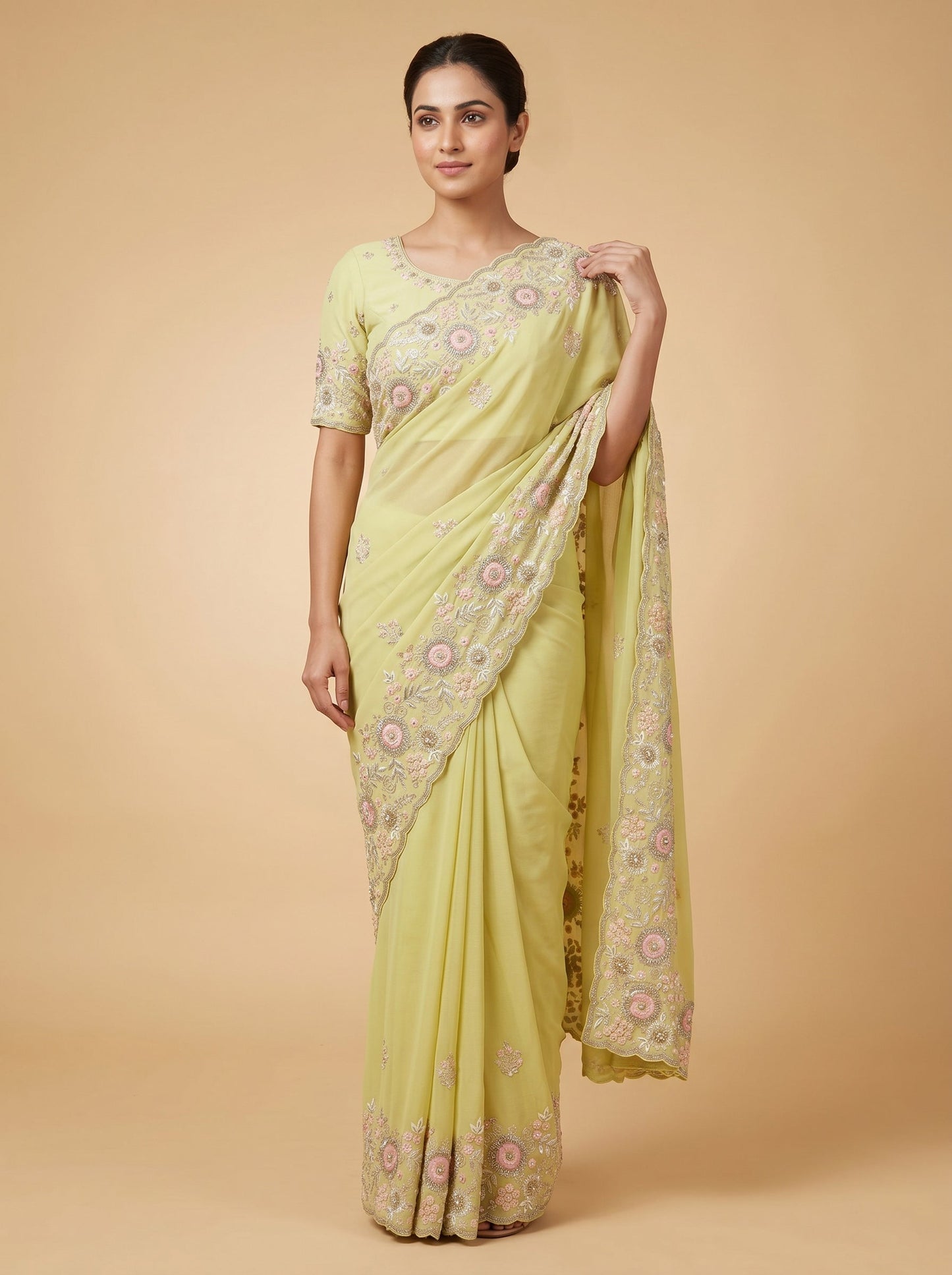 Butter Yellow Embroidered Saree