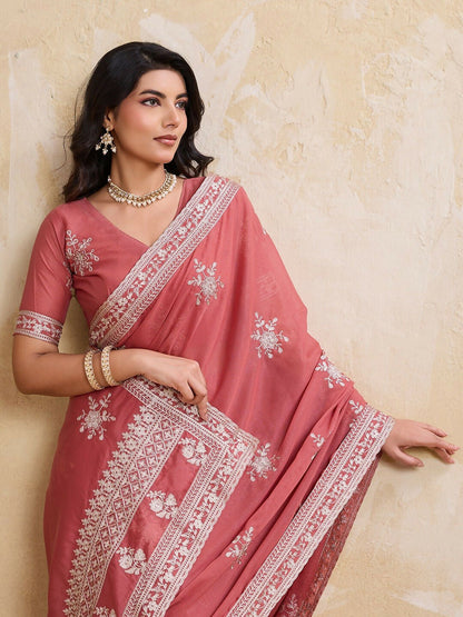 Teeya Creation Womens New Latest Party Wear Soft Georgette Saree-Peach