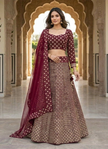 Lehenga Mart Wine Faux Georgette Designer Bollywood Style Wedding Wear Lehenga Choli