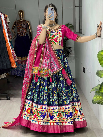Yash Enterprise Blue Silk Embroidery Semi Stitched Navratri Chaniya Choli