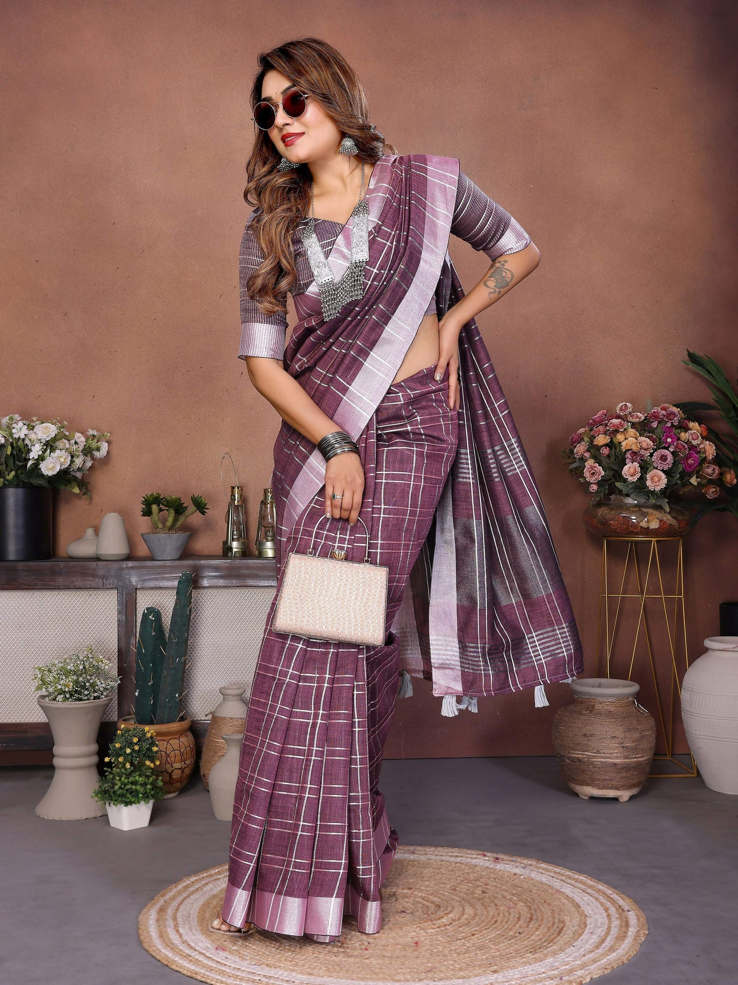 Aastha Fashion Lavender Linen Weaving Saree
