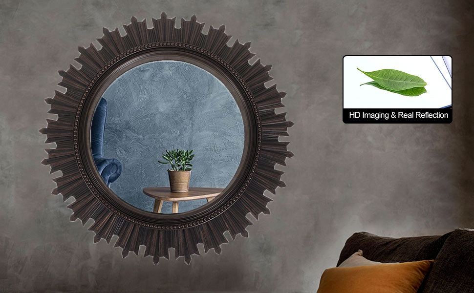 EFINITO Sunburst Wall Mirror, Decorative Framed Mirror for Bathroom, Bedroom, Living Room & Vanity (17 Inch)