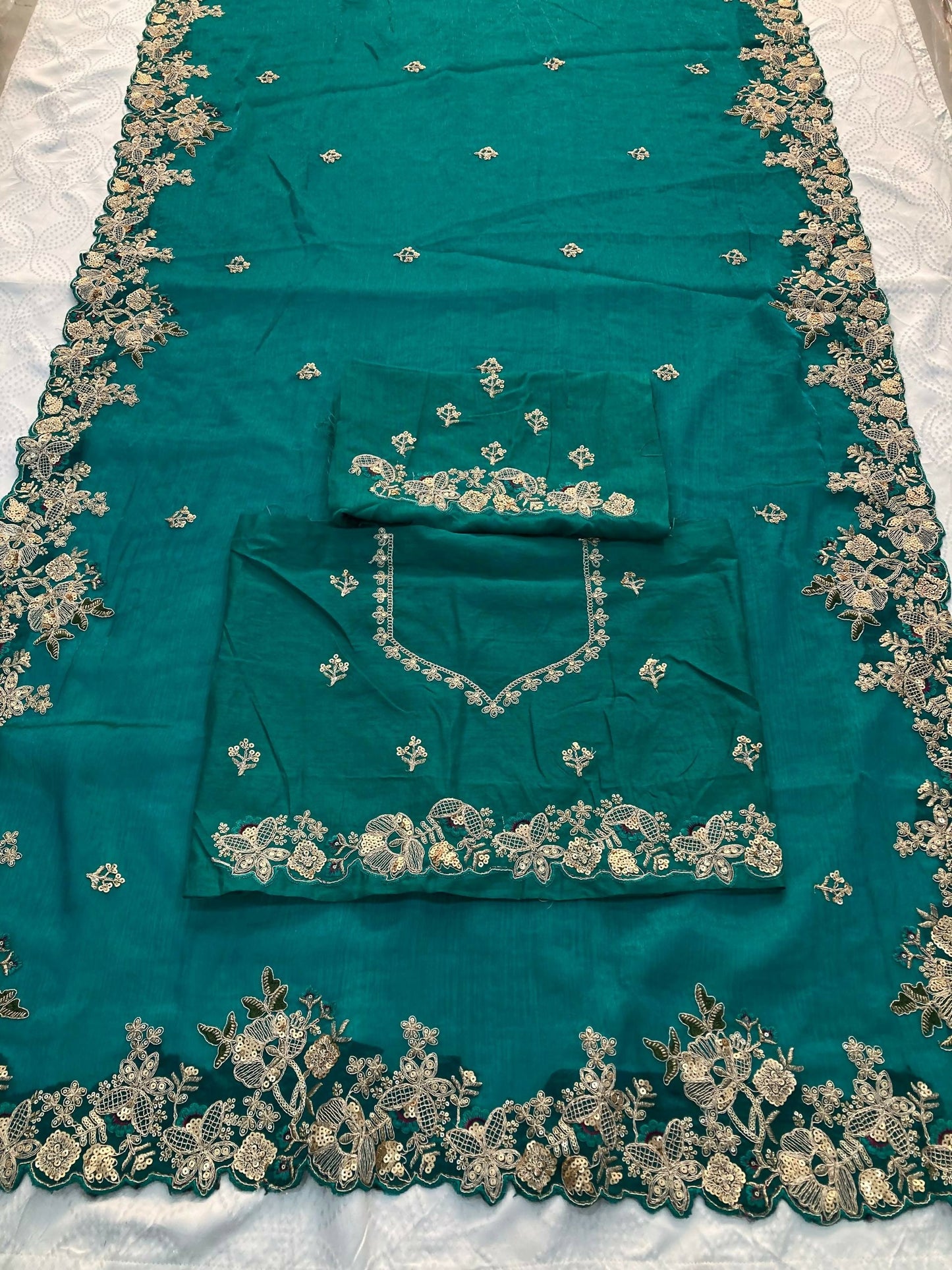 Teeya Creation New Womens Latest Party Wear Soft Chiffon Silk Saree-Teal