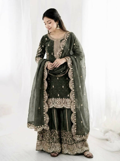 Teeya Creation Womens New Trendy Embroidery Coding And Sequence Work Grey Kurta Set