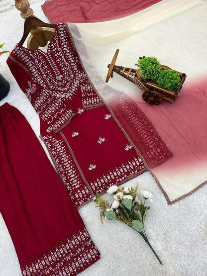 Teeya Creation Womens Trendy Stylish Embroidery Thread Work Maroon Kurta Set