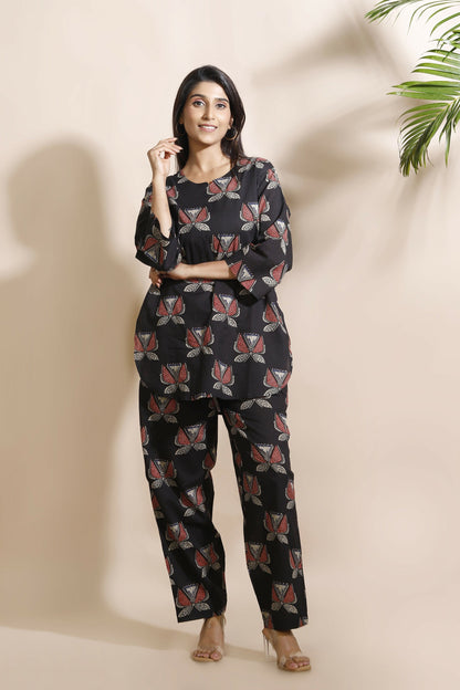 Breathables Abstract Black Cotton Co-Ord Set