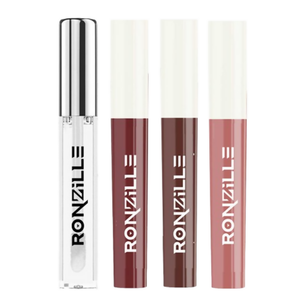 Ronzille Non Transfer Matte Liquid Lipstick Plus Lip Gloss - Nudes And Browns