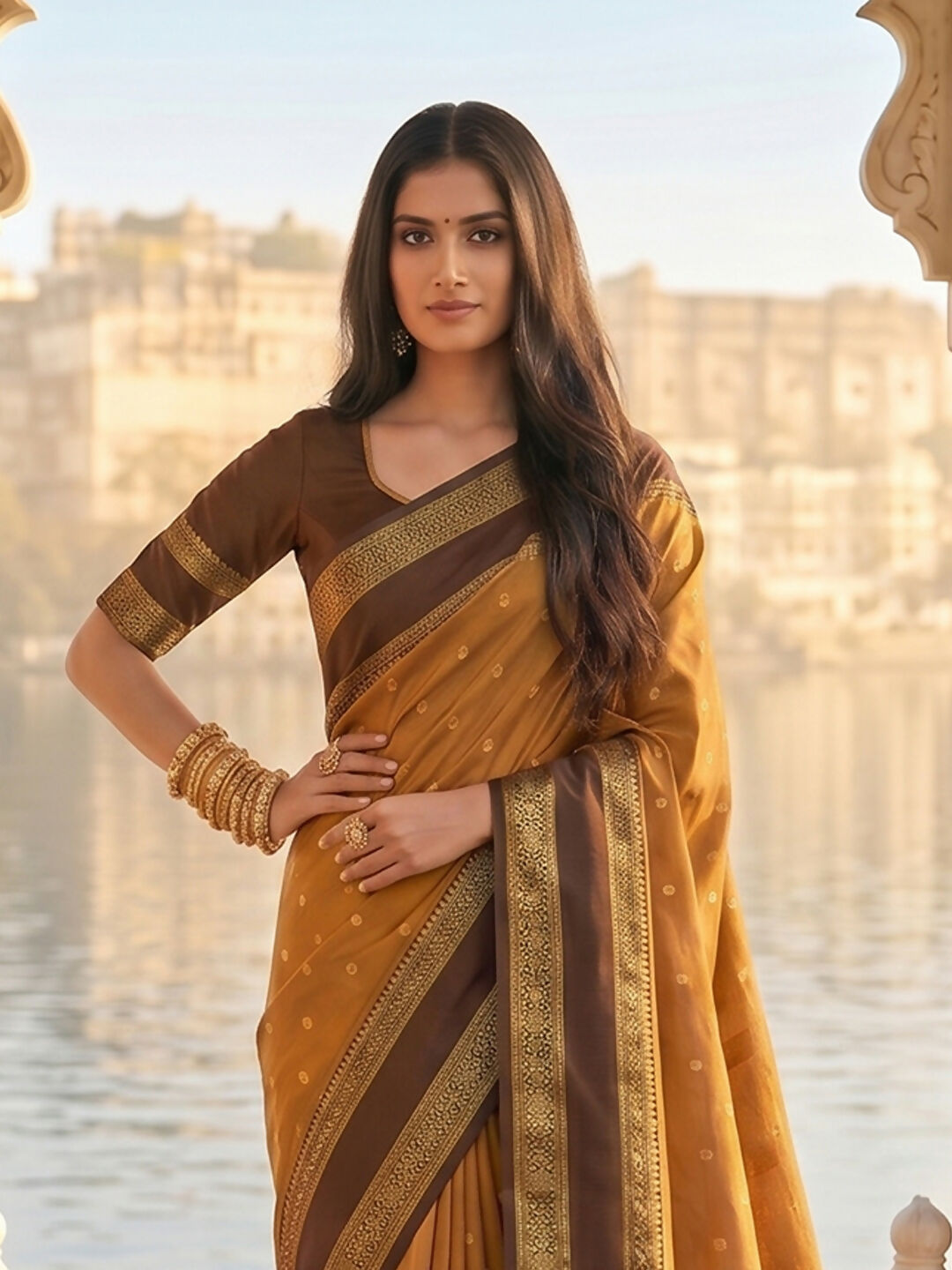 Shree Shyam Fashion Mustard Silk Blend Saree