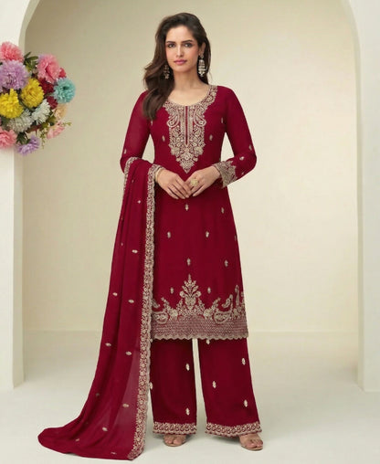 KC Dark Pink Georgette Heavy Embroidered Fancy Suit For Women