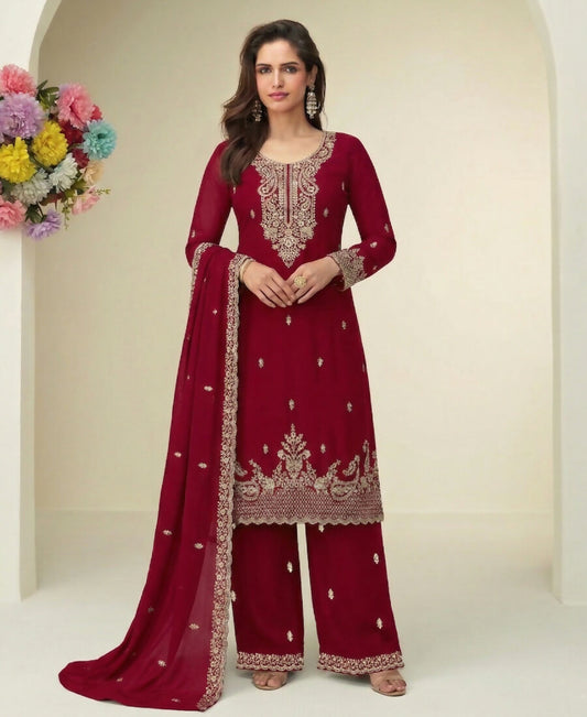KC Dark Pink Georgette Heavy Embroidered Fancy Suit For Women