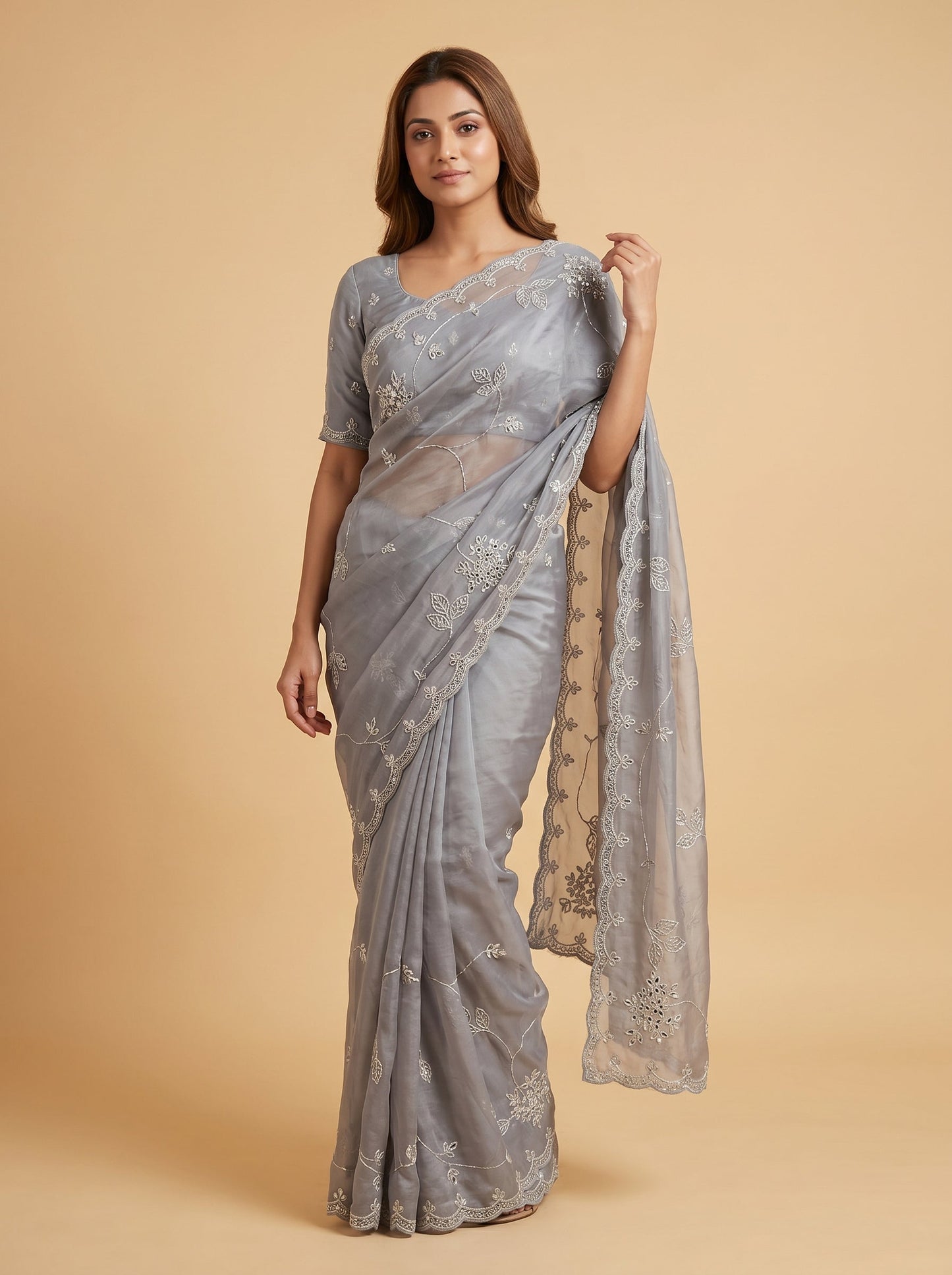 Camel Beige Embroidered Saree