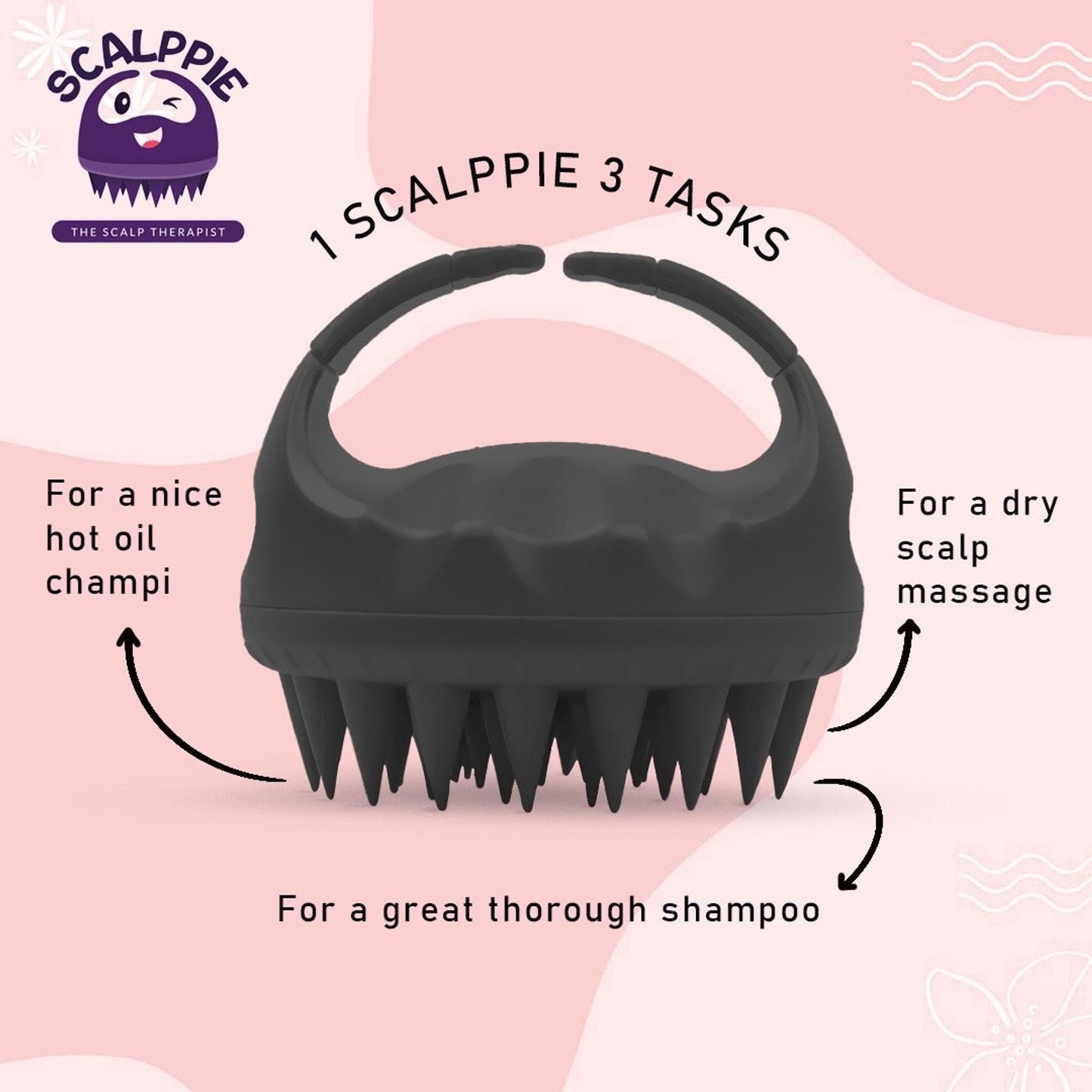 Scalppie Silicon Hair Scalp Massager & Shampoo Brush Scrub For Hair Growth & Anti Dandruff - Black