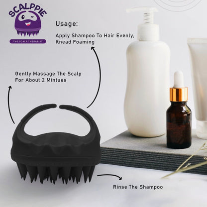 Scalppie Silicon Hair Scalp Massager & Shampoo Brush Scrub For Hair Growth & Anti Dandruff - Black