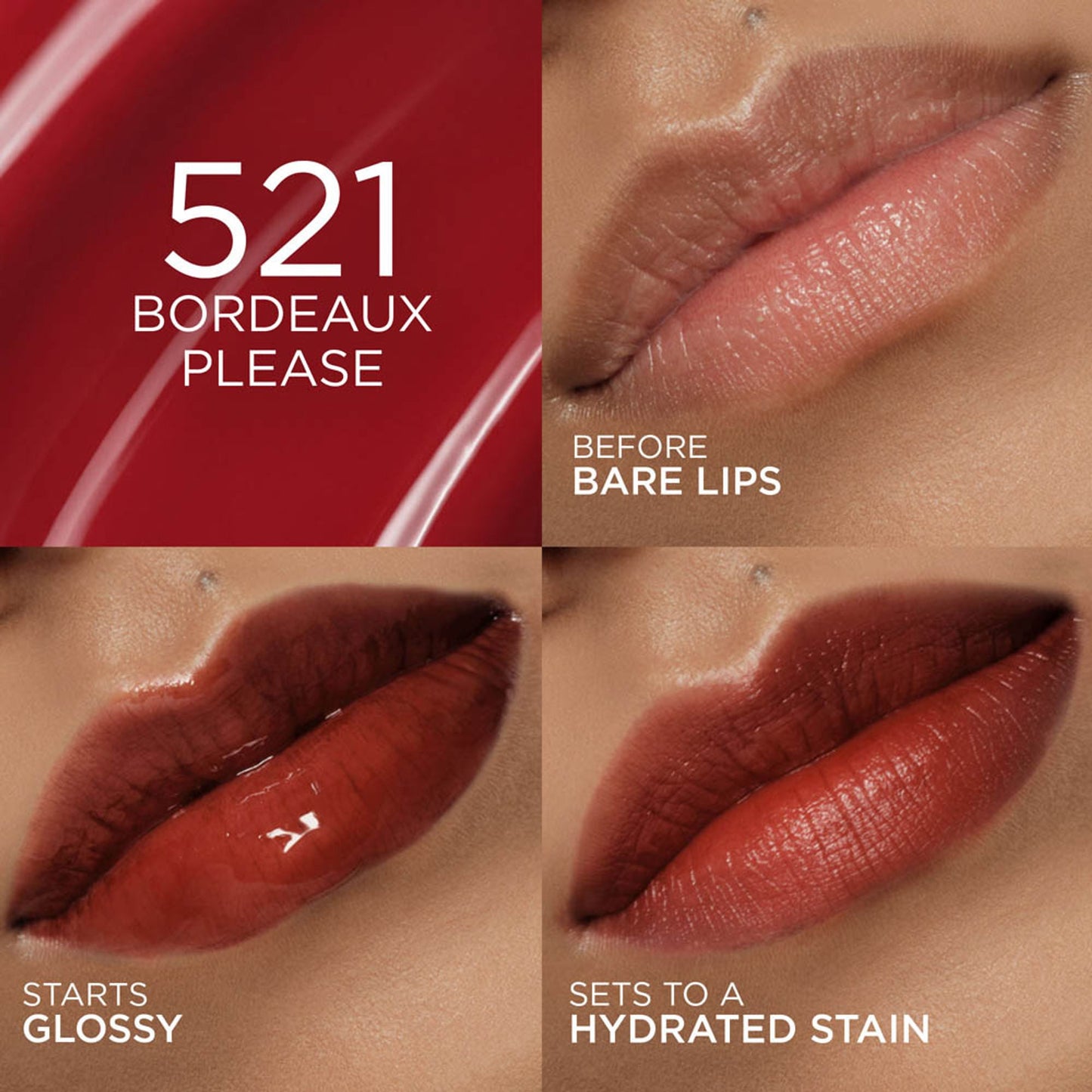 L'Oreal Paris Hyaluron Tint Lip Stain Serum Weightless Color - 521 Bordeaux Please