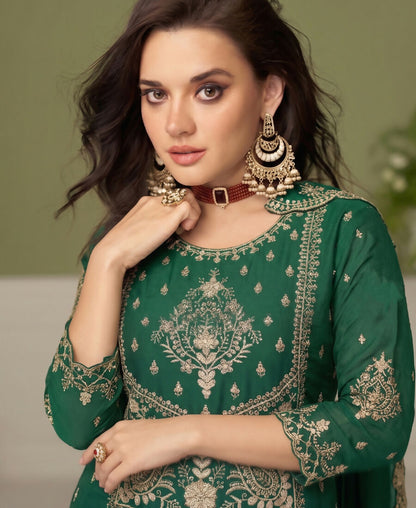 KC Green Wedding Wear Embroidered Crush Silk Salwar Suit