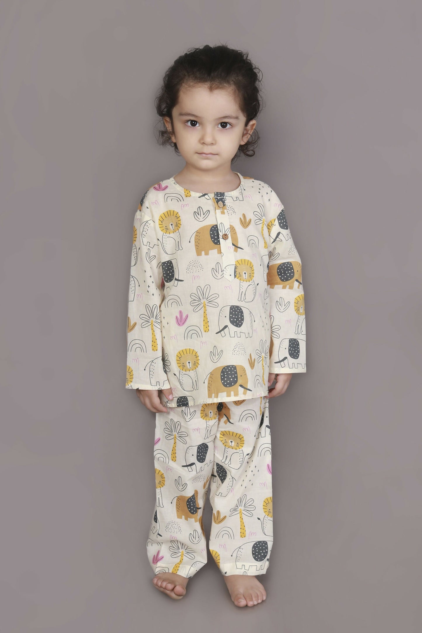 Breathables White Animal Print Cotton Nightsuit Set | Boys & Girls Kids Sleepwear